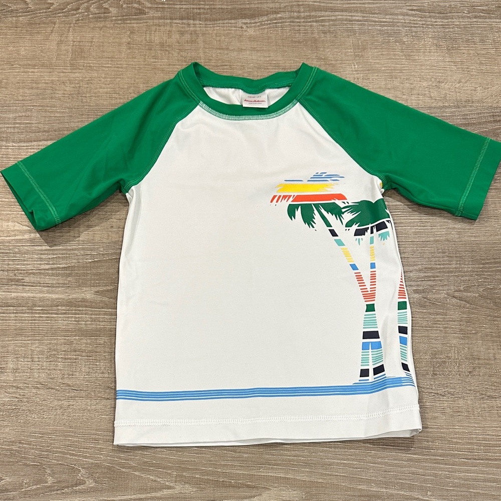 Hanna Andersson Green and White Rashguard with Palm Design